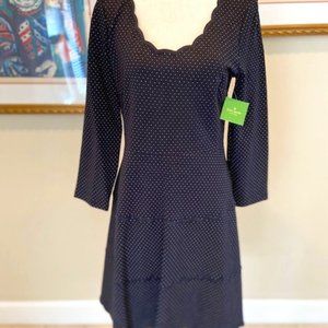 Kate Spade Black/White Pin Dot Scalloped Ponte Dress NWT